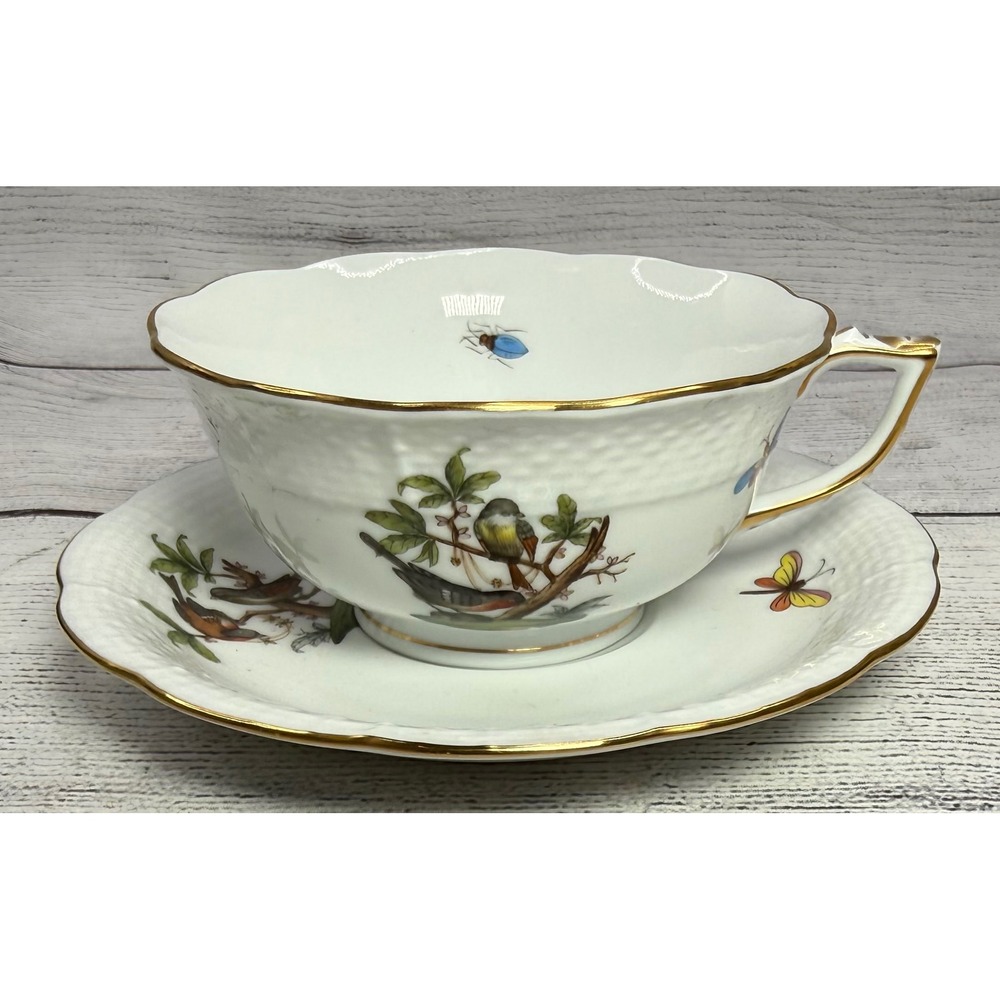 Herend Rothschild Bird Footed Cup & Saucer Set #734 Hungary Signed WOW!